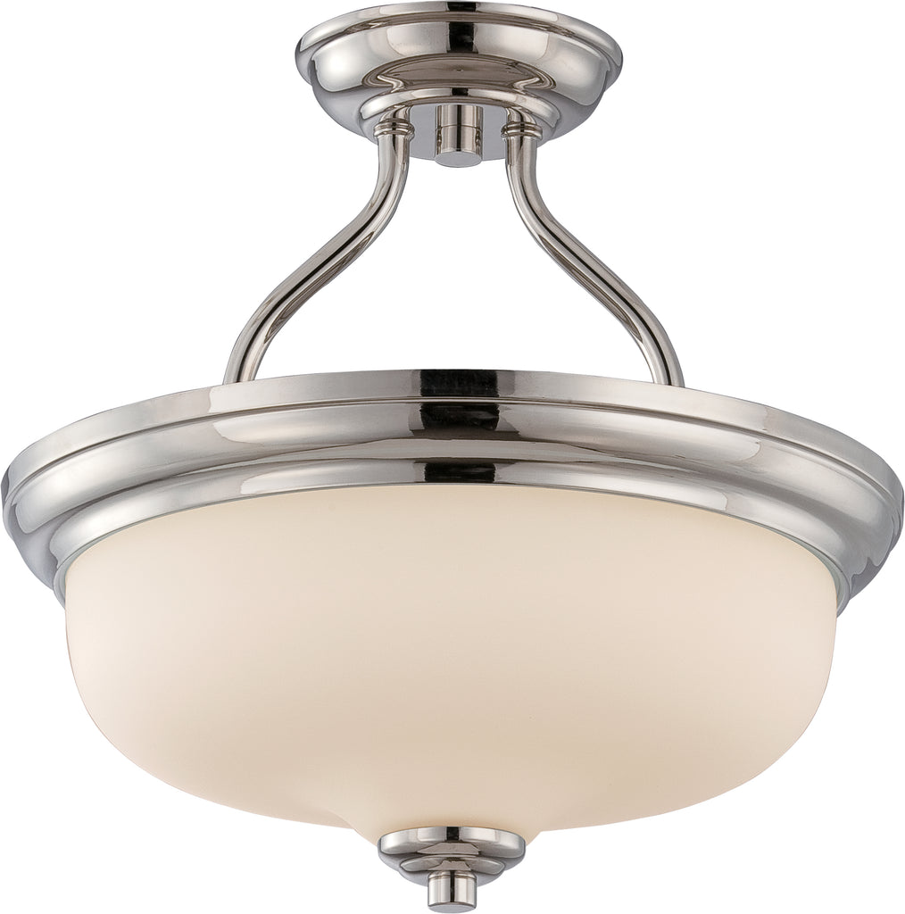 Nuvo Kirk 2-Light Semi Flush w/ Etched Opal Glass in Polished Nickel Finish