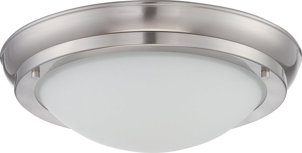 Nuvo Poke 16w Medium LED Flush Fixture w/ Satin White Glass in Brushed Nickel