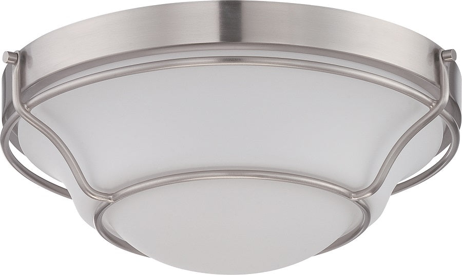 Nuvo Baker 16w 13" LED Flush Fixture w/ Satin White Glass in Brushed Nickel