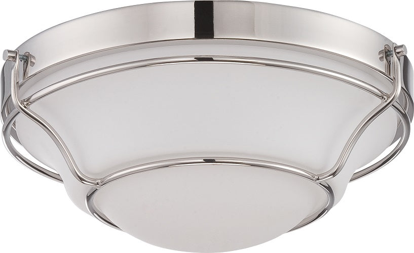 Nuvo Baker 16w 13" LED Flush Fixture w/ Satin White Glass in Polished Nickel
