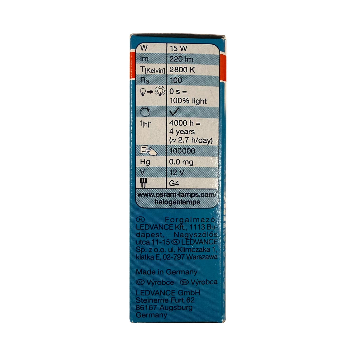 OSRAM 64423 G4 12V 15W = 20W Brilliant Light - Halostar PRO