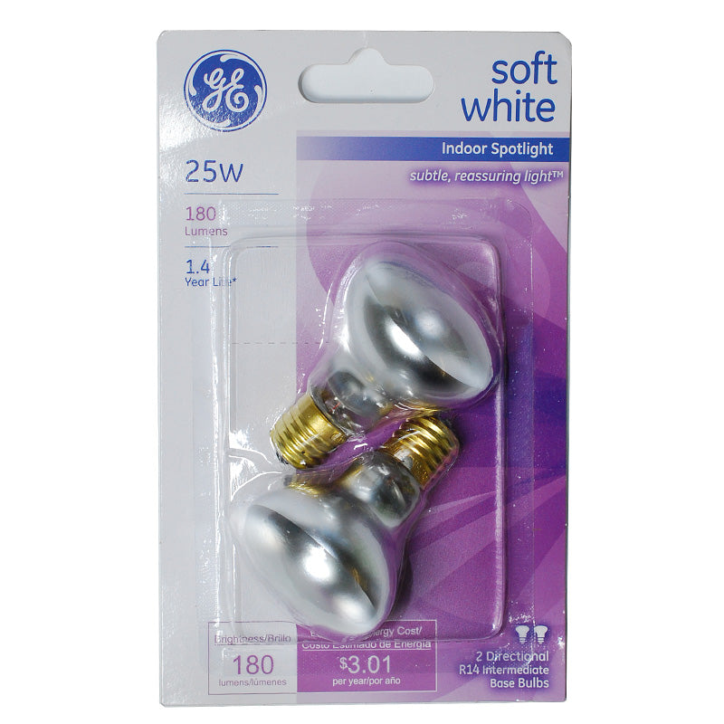 2pk - GE 25w 120v R14 E17 base Soft White Spot Incandescent Reflector bulb