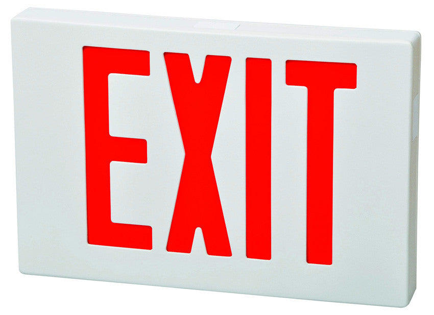 LED Exit Sign Red LED White Housing Battery Backup Remote Capable