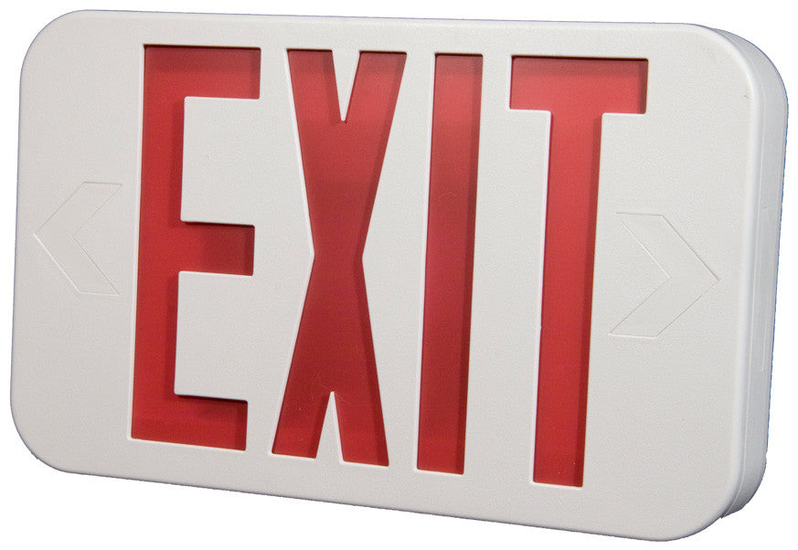 LED Exit Sign Red LED White Housing Battery Backup