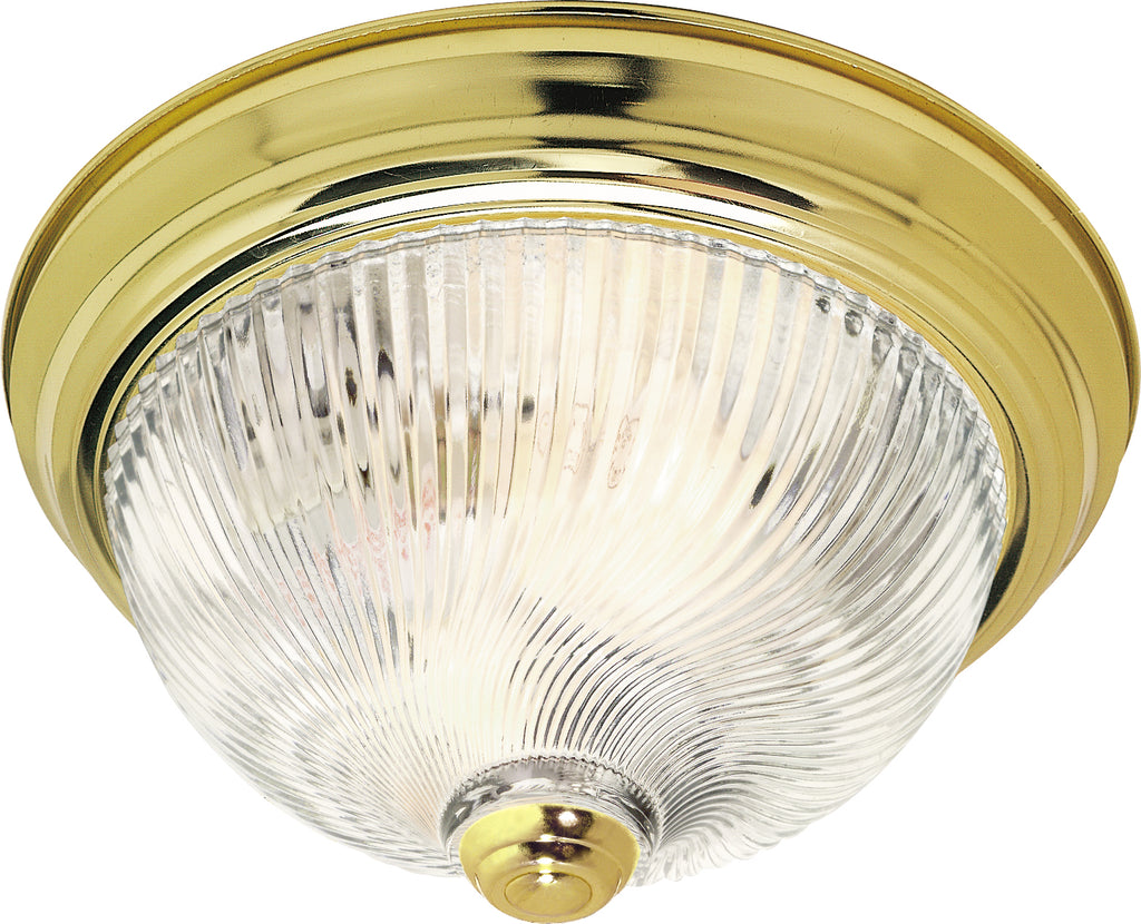 Nuvo 2-Light 11" Flush Mount w/ Clear Ribbed Swirl Glass in Polished Brass