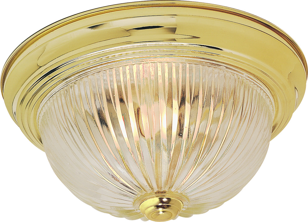 Nuvo 3-Light 15" Flush Mount w/ Clear Ribbed Glass in Polished Brass Finish