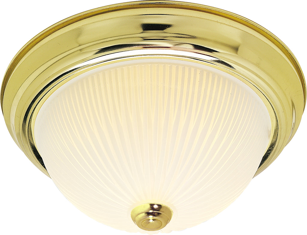 Nuvo 3-Light 15" Flush Mount w/ Frosted Ribbed Glass in Polished Brass Finish