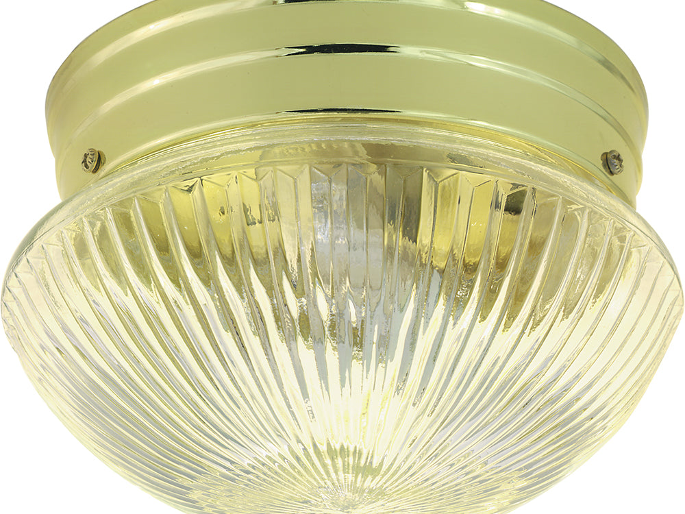Nuvo 1-Light 8" Ceiling Light w/ Clear Ribbed Mushroom Glass in Polished Brass