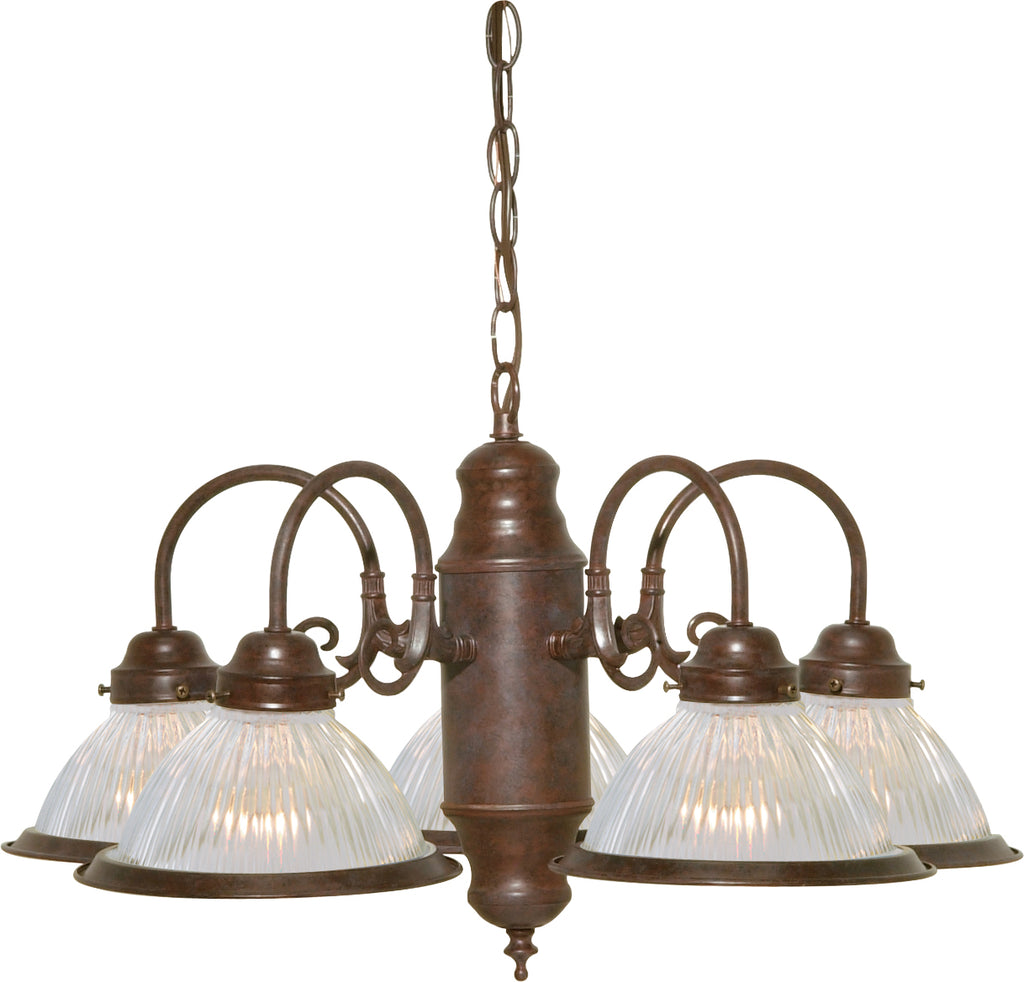 Nuvo 5-Light 22" Chandelier w/ Clear Ribbed Shades in Old Bronze Finish
