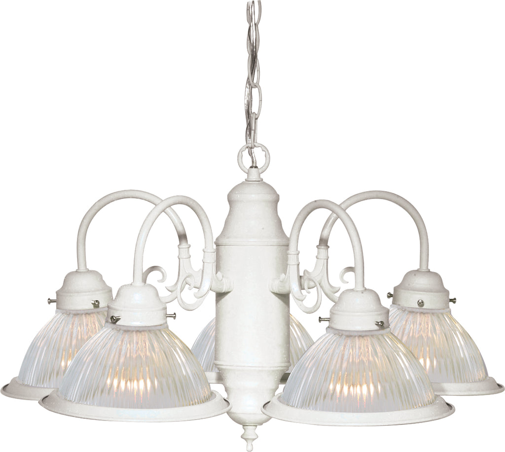 Nuvo 5-Light 22" Chandelier w/ Clear Ribbed Shades in Textured White Finish