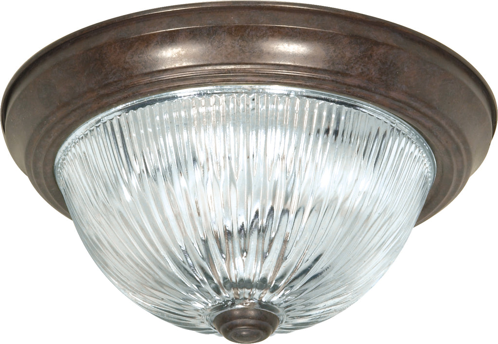 Nuvo 2-Light 13" Flush Mount w/ Clear Ribbed Glass in Old Bronze Finish