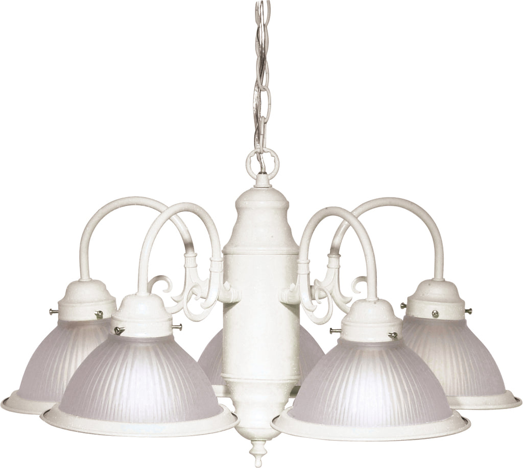 Nuvo 5-Light 22" Chandelier w/ Frosted Ribbed Shades in Textured White Finish