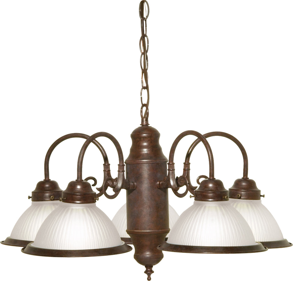 Nuvo 5-Light 22" Chandelier w/ Frosted Ribbed Shades in Old Bronze Finish