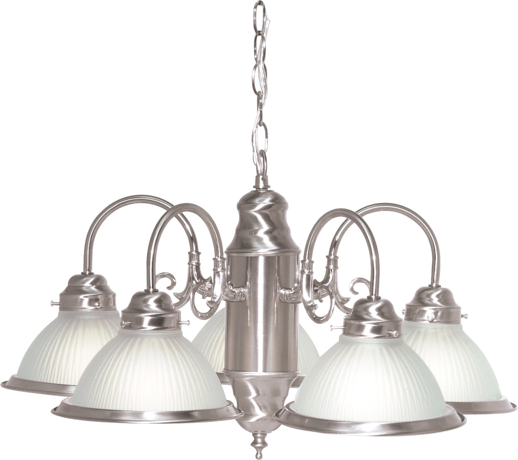 Nuvo 5-Light 22" Chandelier w/ Frosted Ribbed Shades in Brushed Nickel Finish