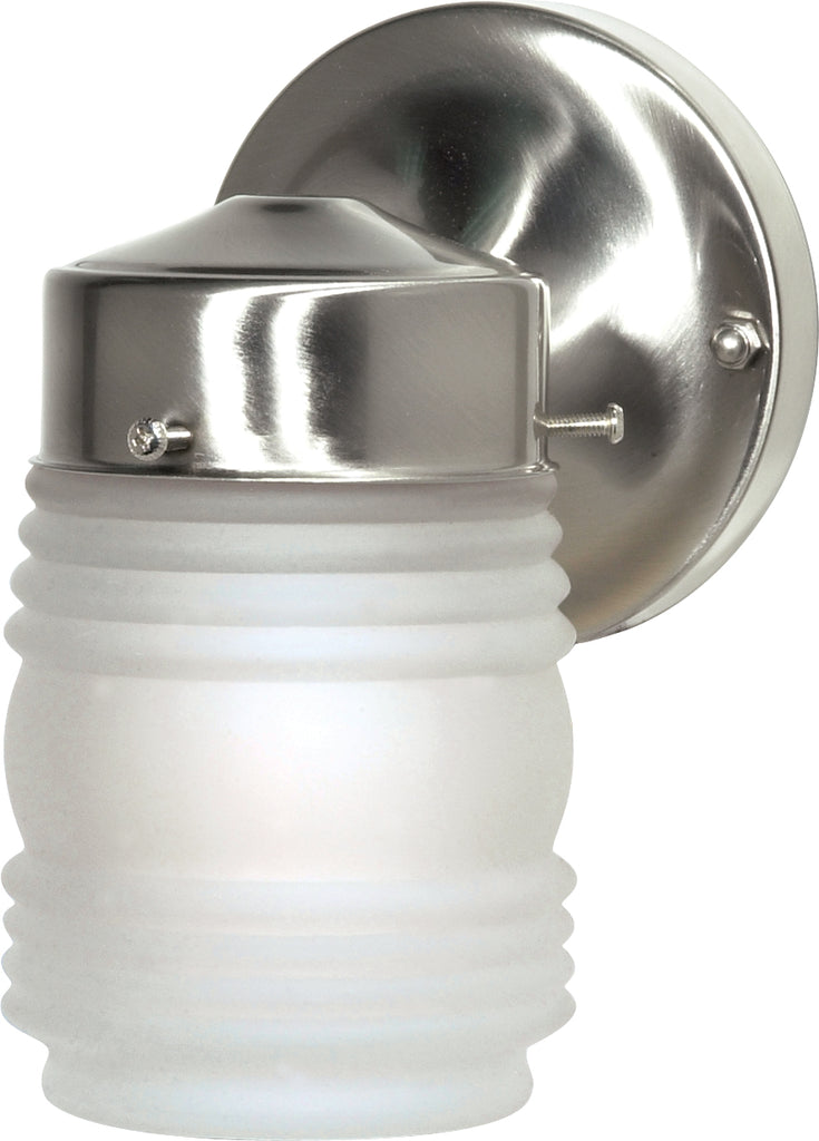 Nuvo 1-Light 6" Porch Wall Mason Jar w/ Frosted Glass in Brushed Nickel
