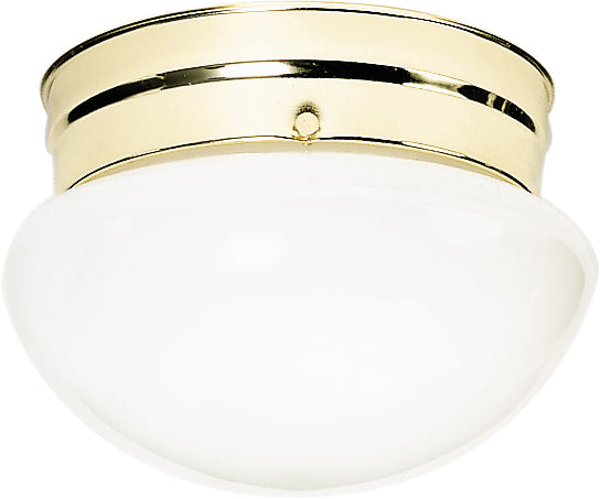 Nuvo 2-Light 10" Ceiling Light w/ White Mushroom Glass in Polished Brass