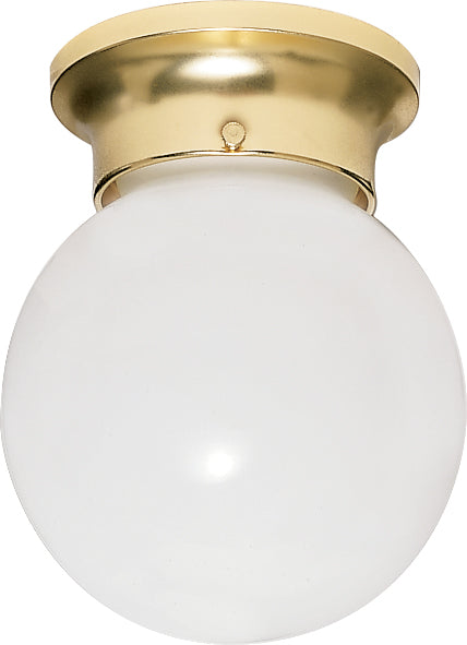Nuvo 1-Light 8" Flush Mount Ceiling Light w/ White Glass Ball in Polished Brass