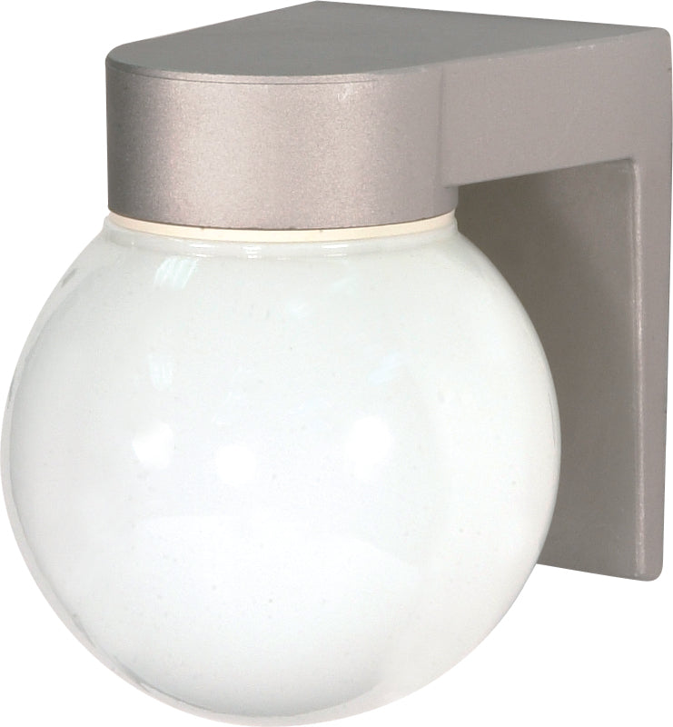 Nuvo 1-Light 8" Outdoor Wall Light w/ White Glass Globe in Satin Aluminum