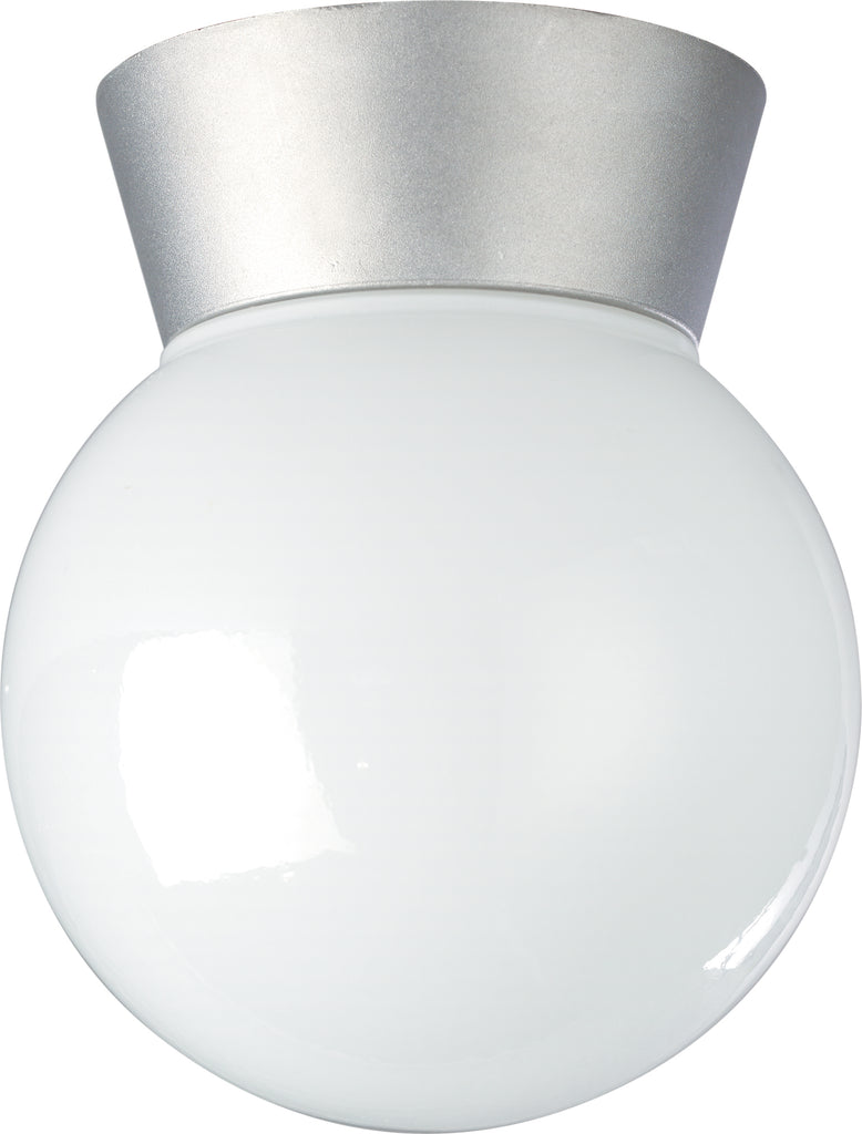 Nuvo 1-Light 8" Outdoor Ceiling Light w/ White Glass Globe in Satin Aluminum