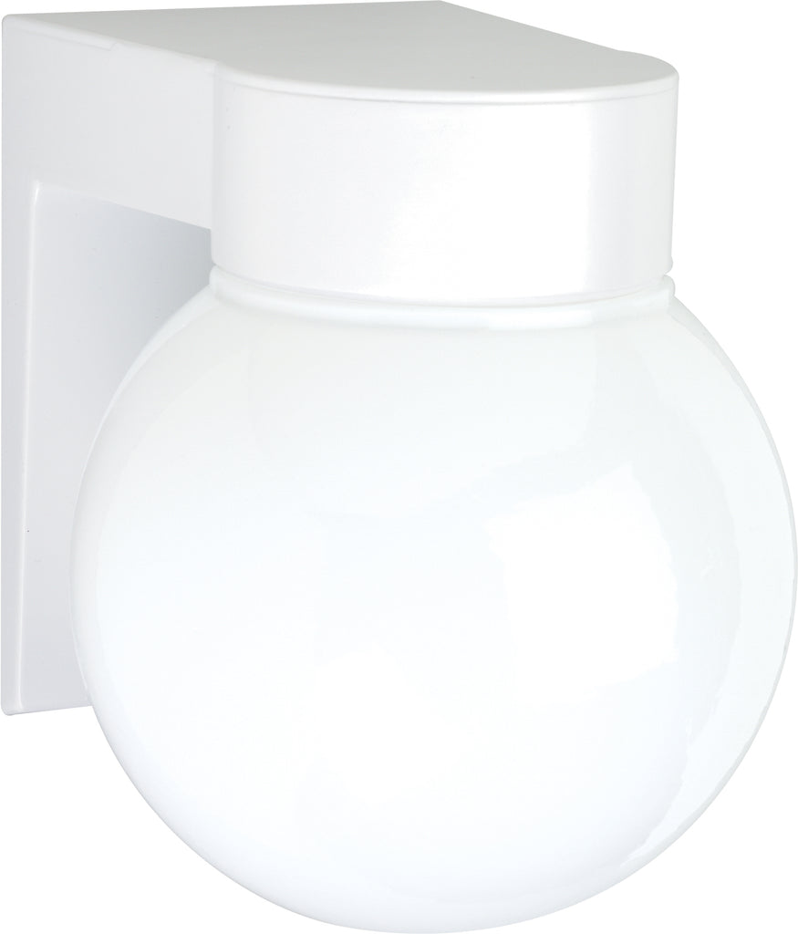 Nuvo 1-Light 8" Outdoor Wall Light w/ White Glass Globe in White Finish