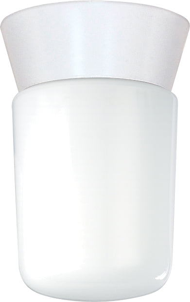 Nuvo 1-Light 8" Outdoor Ceiling Light w/ White Glass Cylinder in White Finish