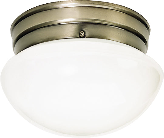 Nuvo 1-Light 8" Ceiling Light w/ Small White Mushroom Glass in Antique Brass