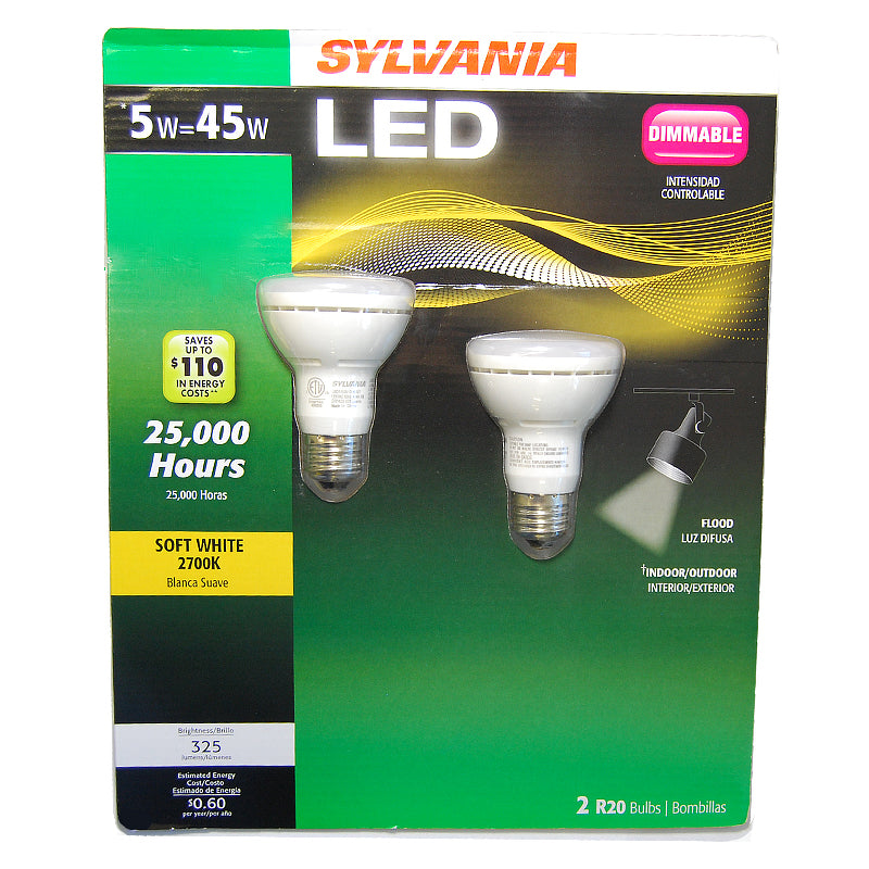 2Pk - Sylvania R20  5W LED - 45w equiv. Dimmable Soft White Flood bulb