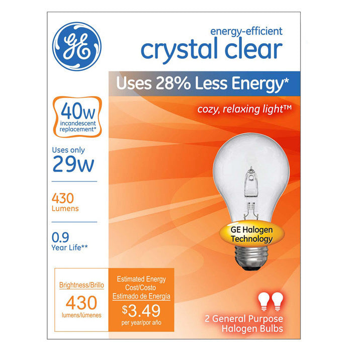 GE 29W A19 Halogen Clear Energy-Efficient - replace 40w Incand -2 bulbs