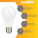3Pk - Sunlite 6w LED A19 Non-Dimmable 3000K Warm White Bulb - 40w Equiv - BulbAmerica