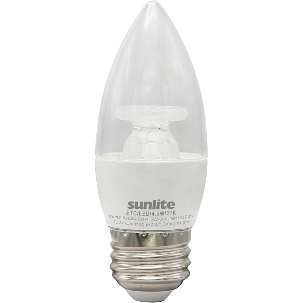 Sunlite 4.5w LED B11 Clear Chandelier 120v E26 Base 2700K Bulb - 40W Equiv