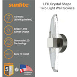 Sunlite 15w LED Crystal Shape Two Light Wall Sconce 3000K Dimmable - 60w equiv - BulbAmerica