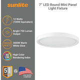 Sunlite 7-In 12w LED Round Mini Panel Fixture 3000K Dimmable 120v - 100w equiv - BulbAmerica