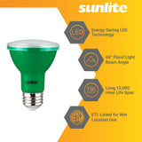 Sunlite 3w LED PAR20 Green Colored E26 Base Floodlight Bulb - 50W Equiv - BulbAmerica
