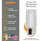 Sunlite 10-In 12w LED Wall Cylinder Sconce CCT Selectable Dimmable - 75w equiv - BulbAmerica