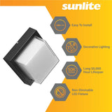 Sunlite 12w LED Square Modern Outdoor Light Fixture CCT Selectable - 60w equiv - BulbAmerica