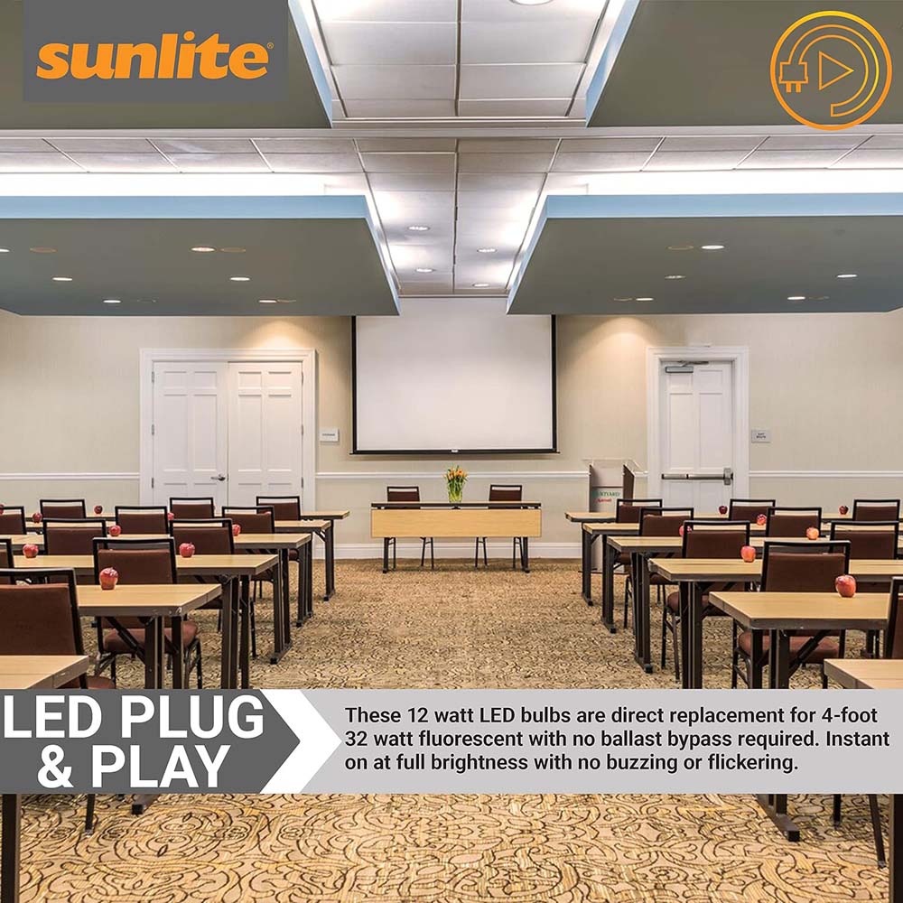 25Pk - Sunlite 11w LED T8 48-in G13 Bi-Pin Base 4000K Plug & Play Ligh ...