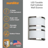 Sunlite 15w LED Half Cylinder Wall Sconce Fixture CCT Selectable - 75w equiv - BulbAmerica