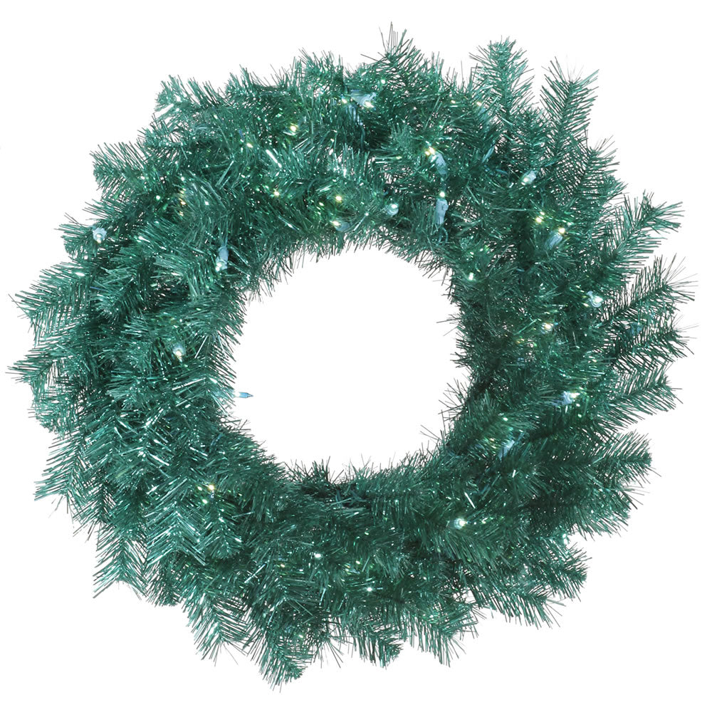 30" Aqua Tinsel Wreath 50Teal