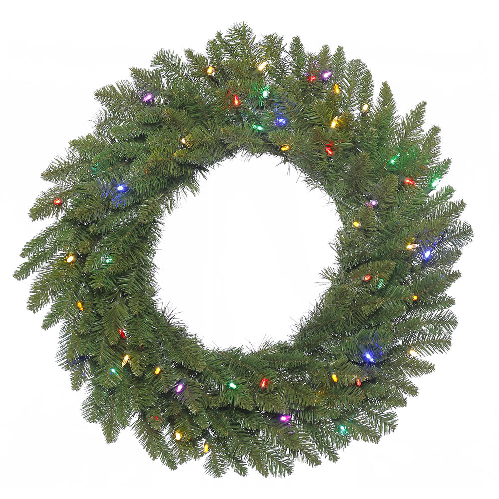 36in. Durango Spruce Wreath 240 Green PVC Tips 100 Multi LED Lights