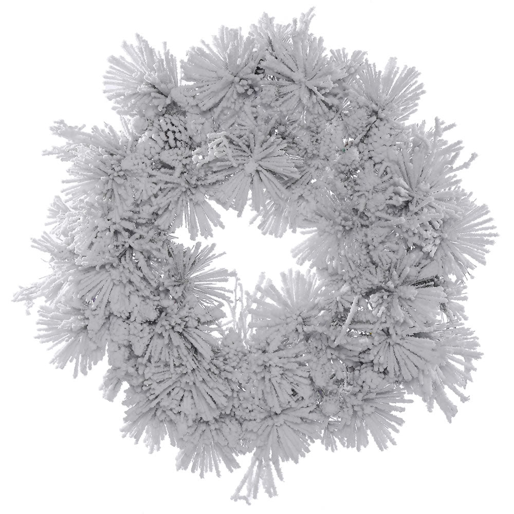 48in. Flocked Alberta Wreath 24 Pine Cones 210 Flocked White on Green PVC Tips