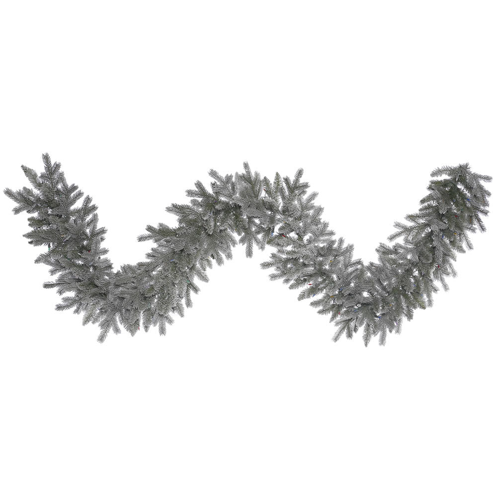 9Ft. Frosted Sable Pine Garland Iridescent Glitter 210 Frosted PE/PVC Tips