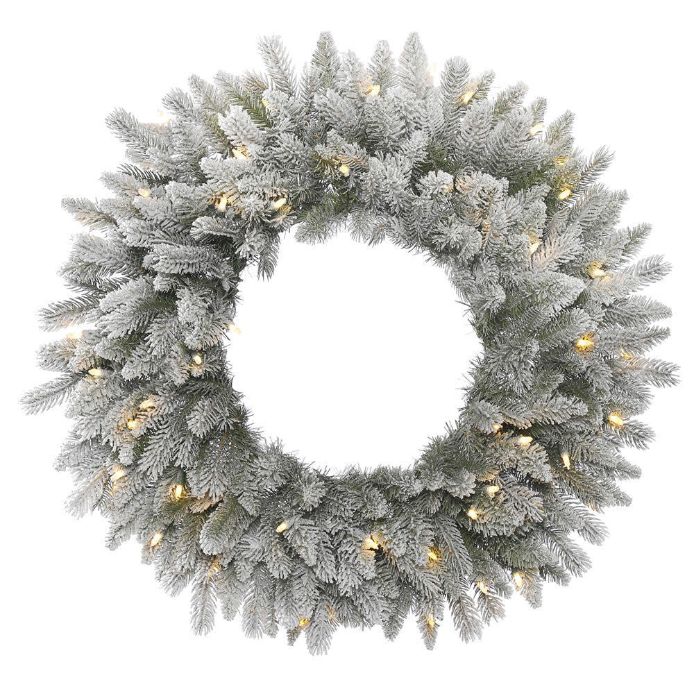 36in. Frosted Sable Pine Wreath Iridescent Glitter PE/PVC Tips 100 Clear Lights