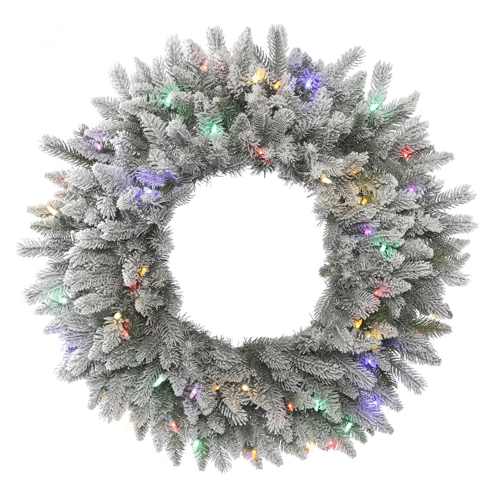 30in. Frosted Sable Pine Wreath Iridescent Glitter 50 Multi LED Lights