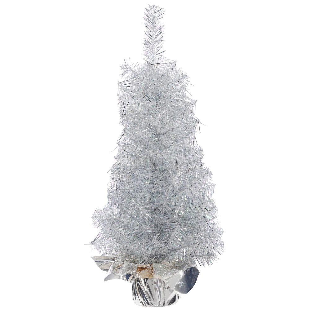 18in. Crystal Silver Tree Christmas Tree 141 Silver PVC Tips a Burlap Base