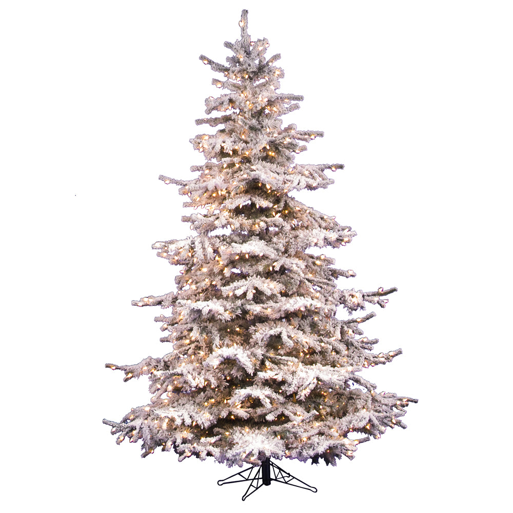 Vickerman 6.5Ft. Flocked White on Green 943T Christmas Tree 550 Clear Dura-Lit