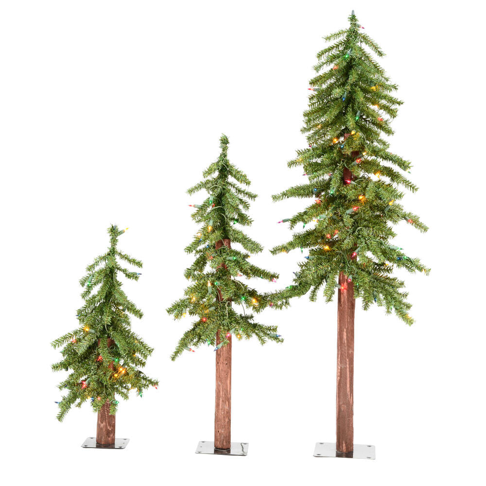 Vickerman 2ft. 2ft. 4ft. Alpine Artificial Christmas Tree Set Multi-colored LED Lights