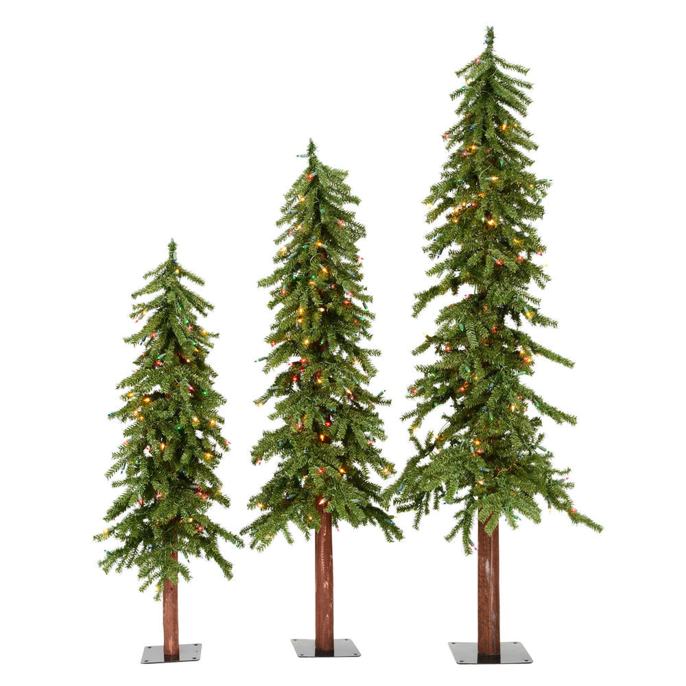 Vickerman 4ft. 5ft. 6ft. Alpine Artificial Christmas Tree Set Multi-colored LED Lights