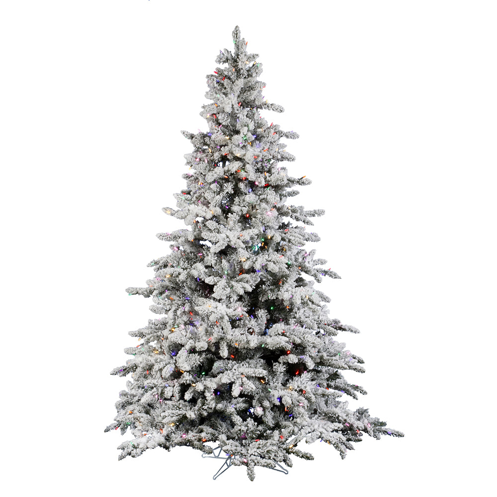 Vickerman 10Ft. Flocked White on Green 3083T Tree 1250 Multi-color Italian LED