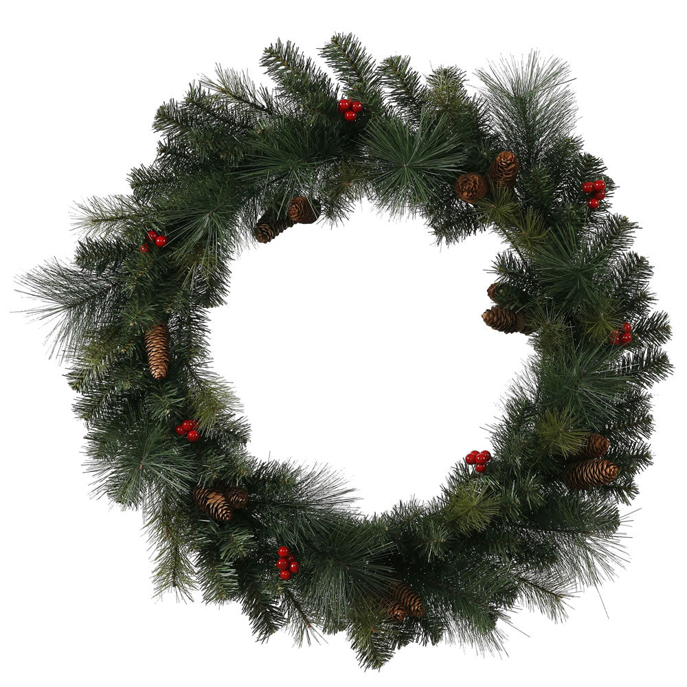 36" Mixed Pine Berry Cone Wreath 120 Tips