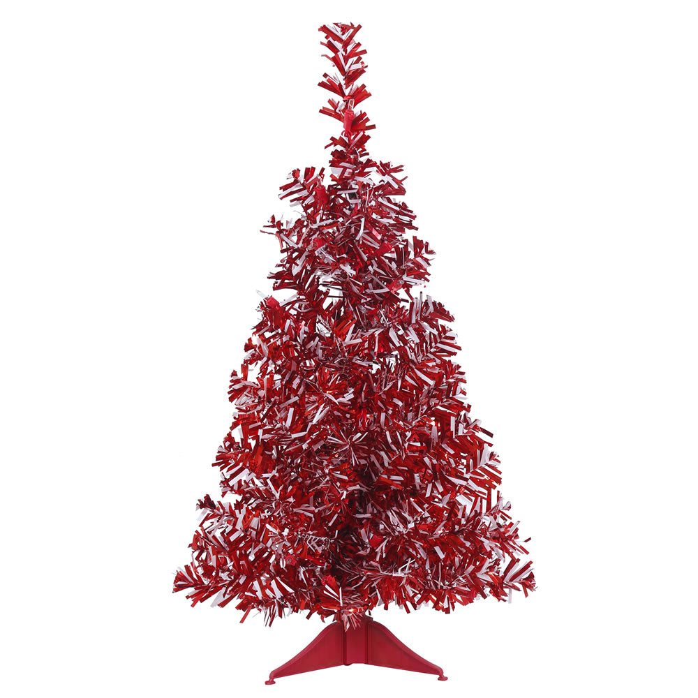 24in. x14in. Red-White Candy Cane Tree 73 Tips Red Plastic Stand